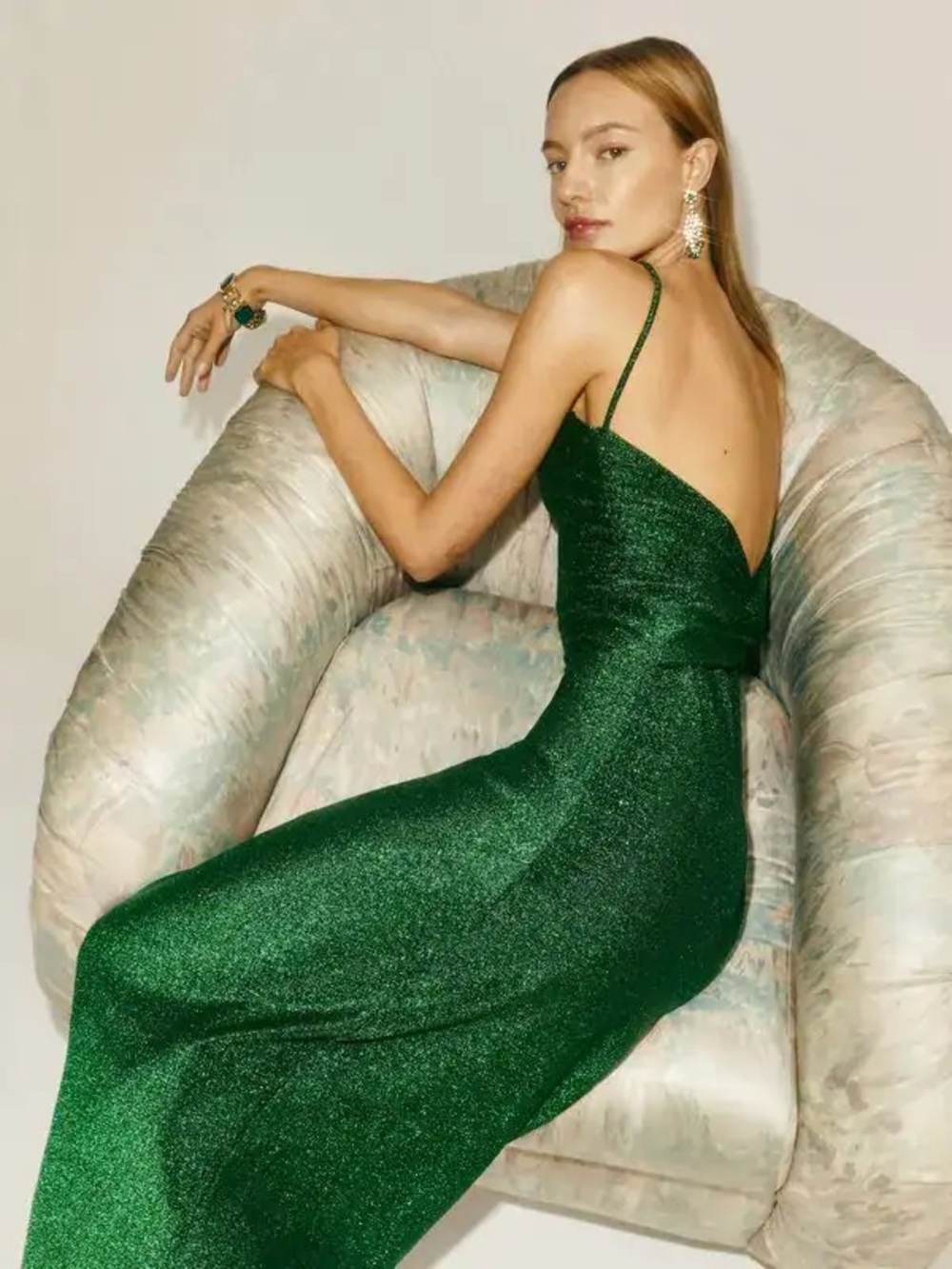 Reformation Emerald Green Sparkle Slip Dress